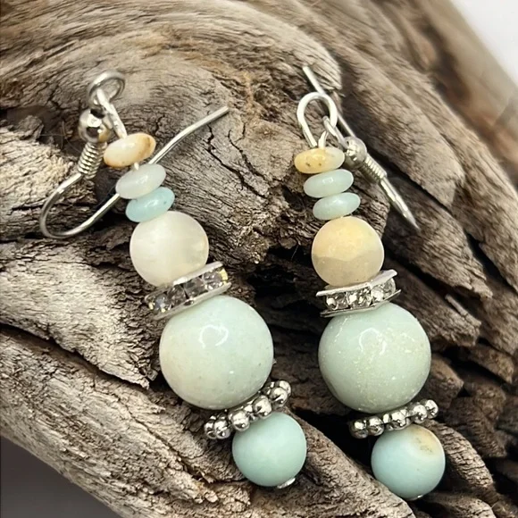 Amazonite & Rhinestone Earrings. - Picture 5 of 5